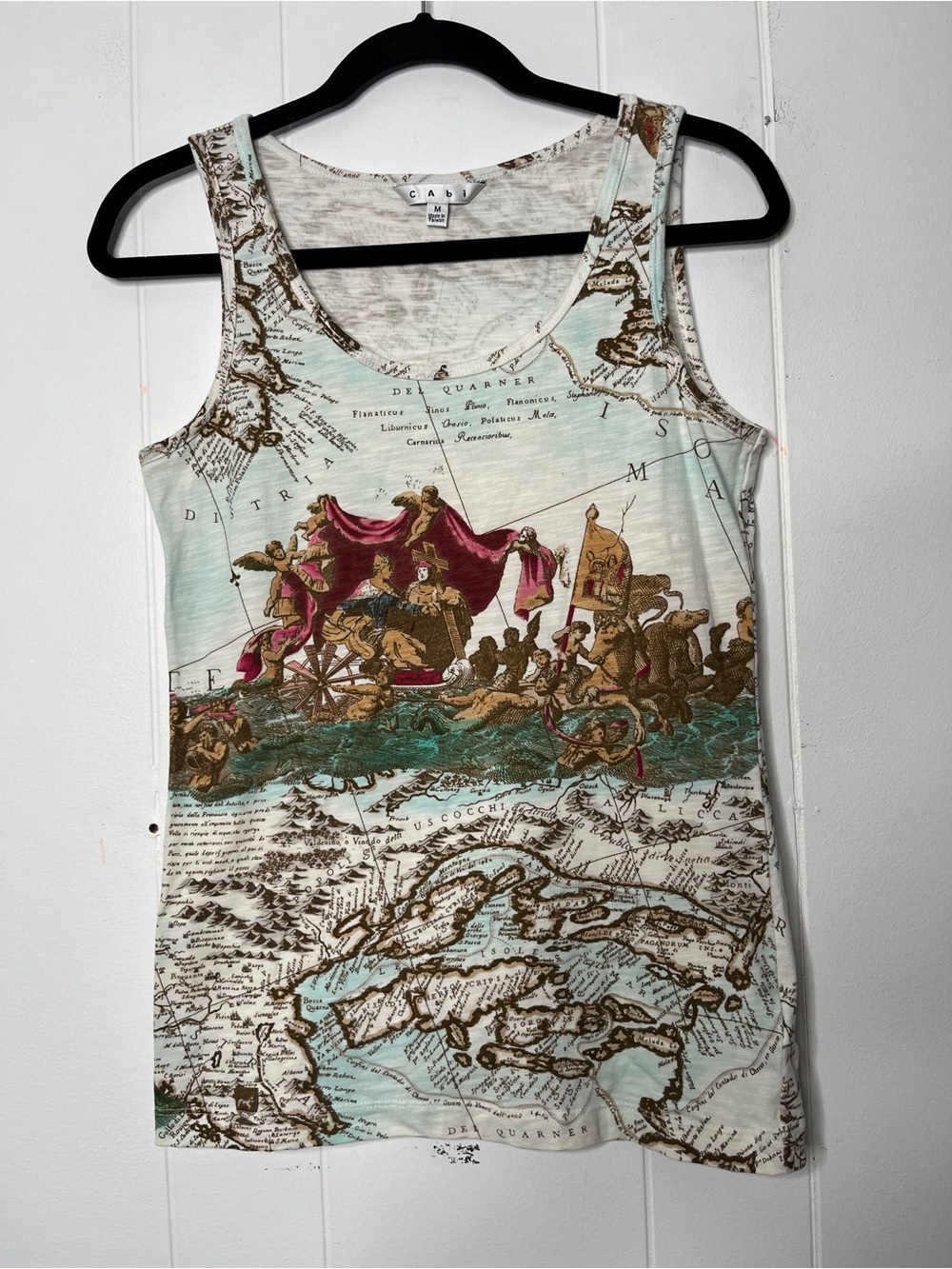 Cabi Old World Map Travel Tan Top Size M All-over print
